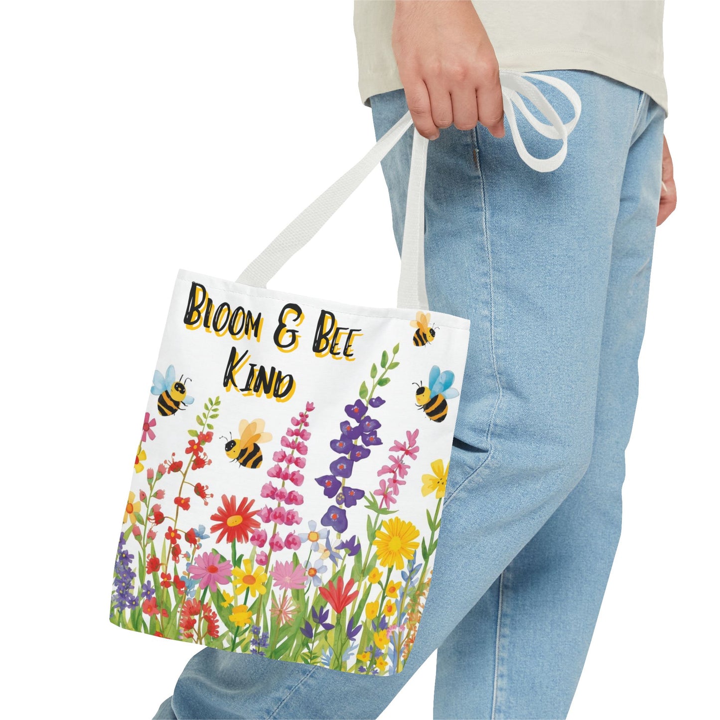 Bloom & Bee Kind Floral Bee Illustration Cotton Canvas Tote Bag