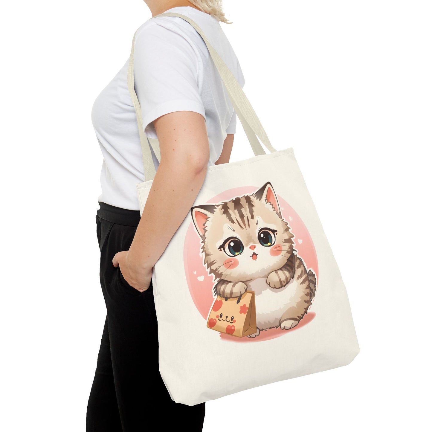 Cute Kitten Shopping Adorable Cat Illustration Cotton Canvas Tote Bag