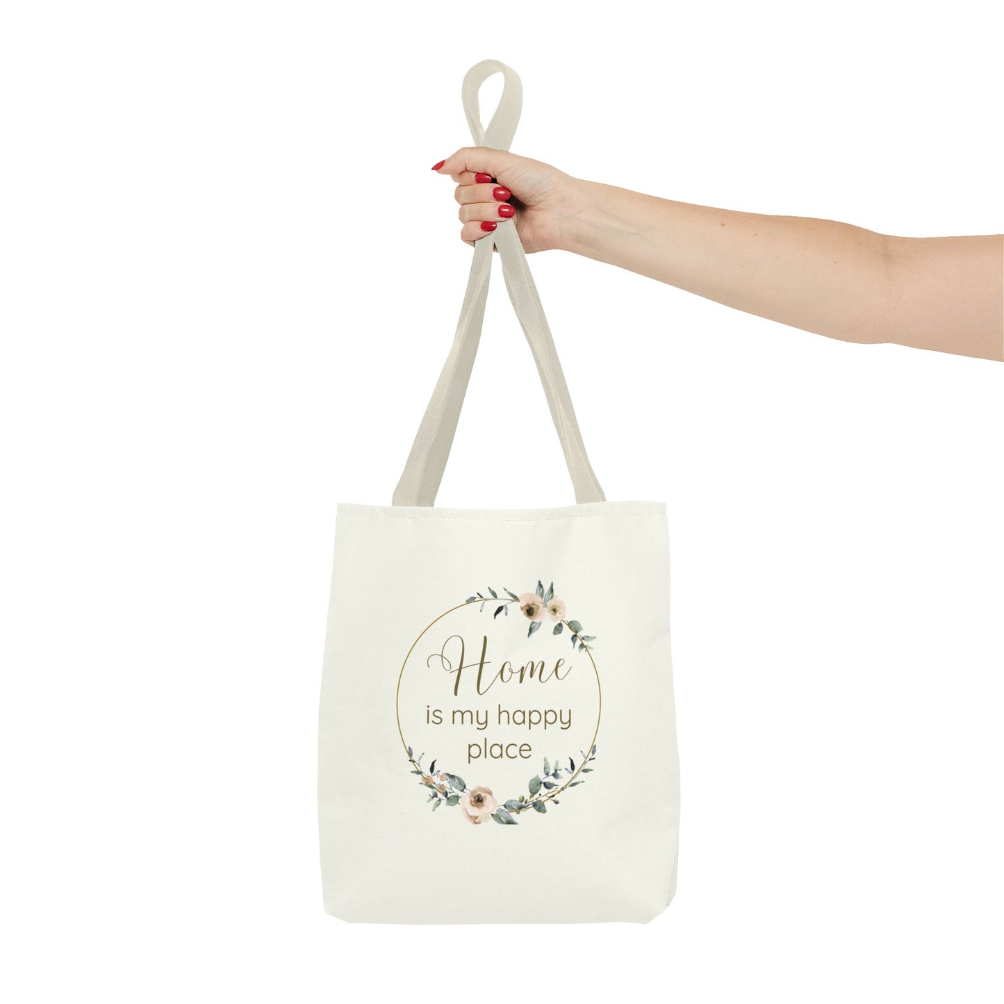 Home Is My Happy Place - Soft Floral Neutral Cotton Canvas Tote Bag