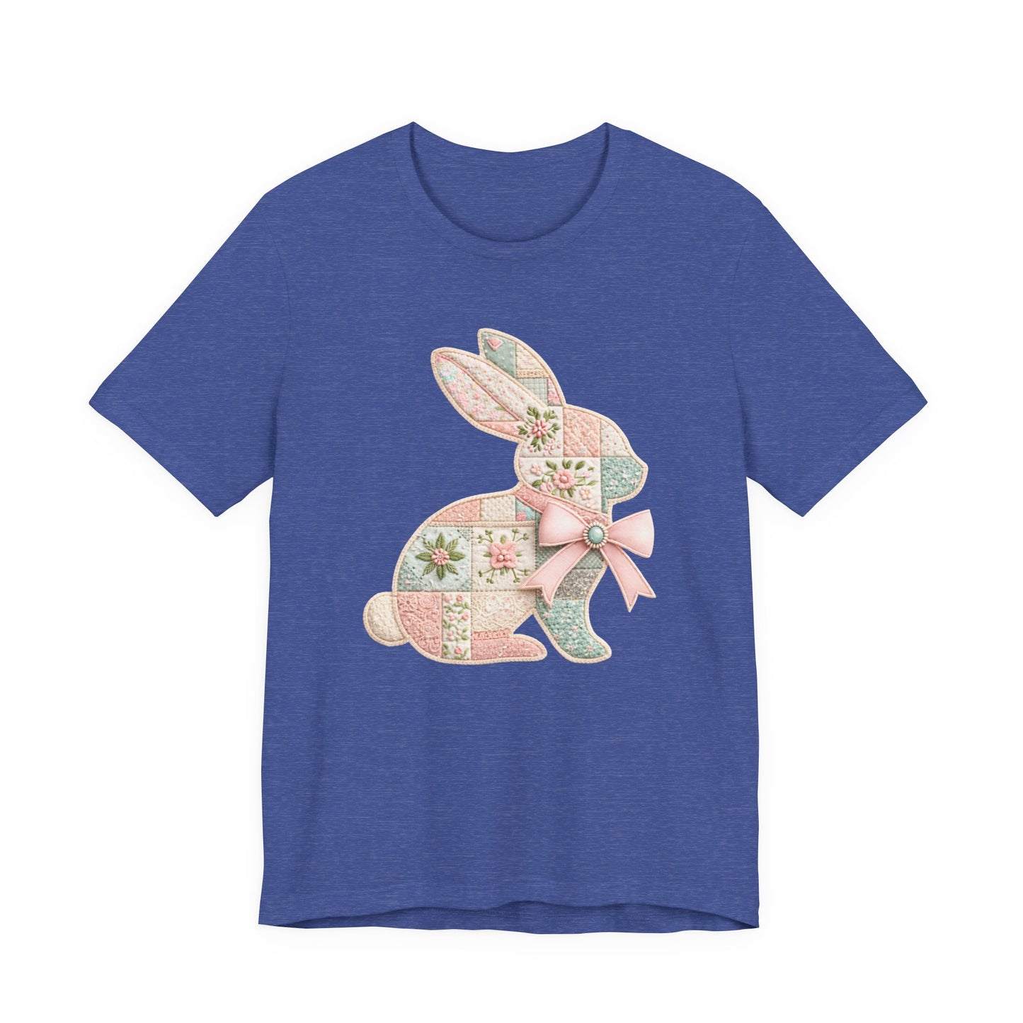 Pastel Patchwork Bunny with Satin Bow Spring Design Easter T-shirt