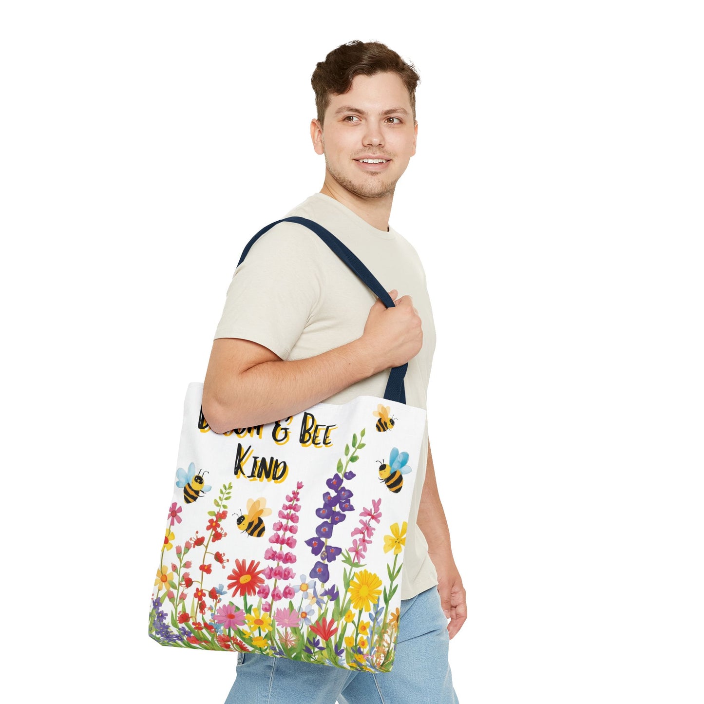 Bloom & Bee Kind Floral Bee Illustration Cotton Canvas Tote Bag