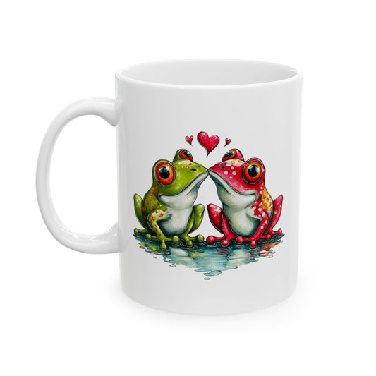 Toadally in Love Kissing Frogs Ceramic Mug - Vibrant Colorful Animal Coffee Cup (11oz & 15oz)