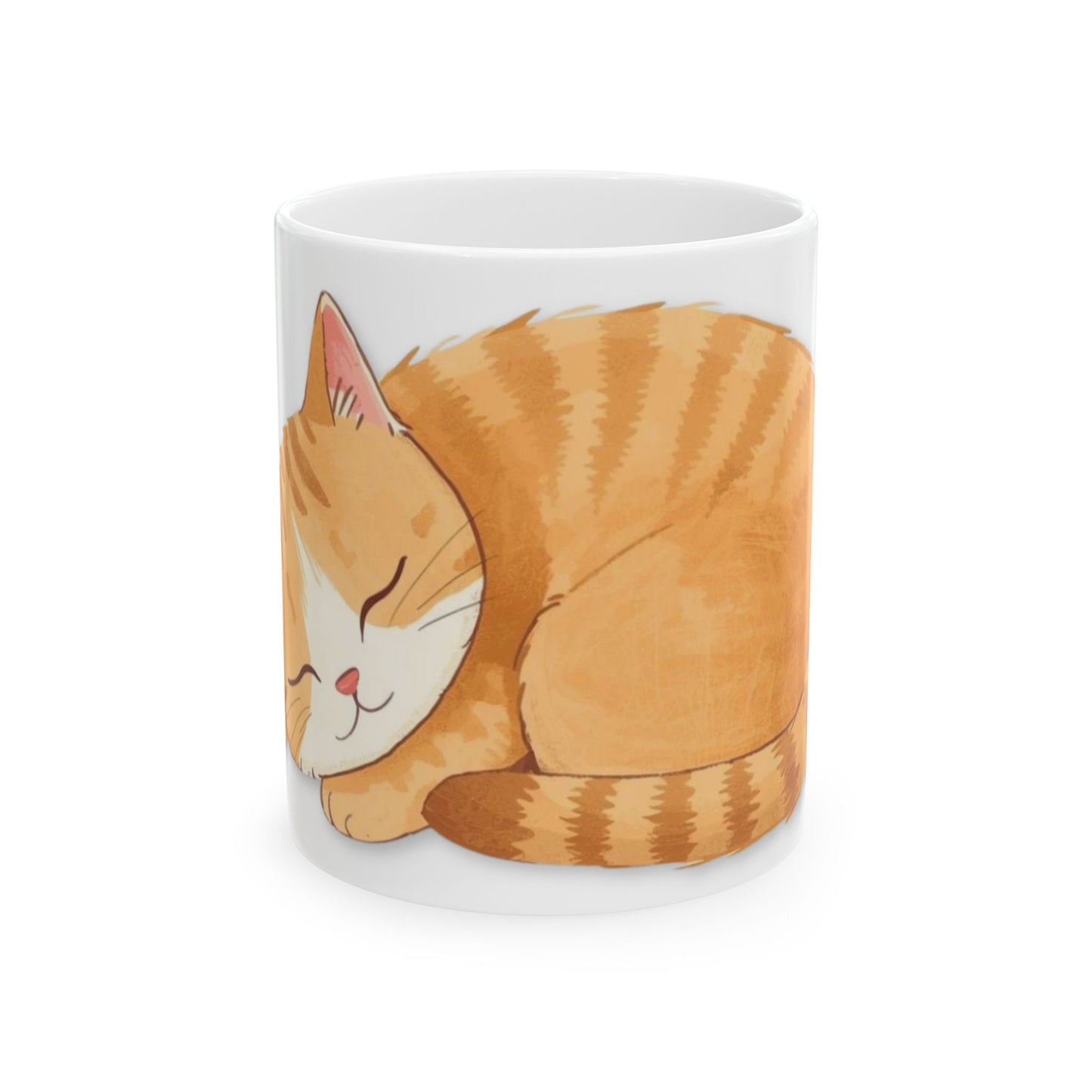Sleeping Cat Ceramic Mug Cozy Ginger Cat Design | Cat Lover Gift - Cute Cozy Pet Lover Coffee Cup (11oz)