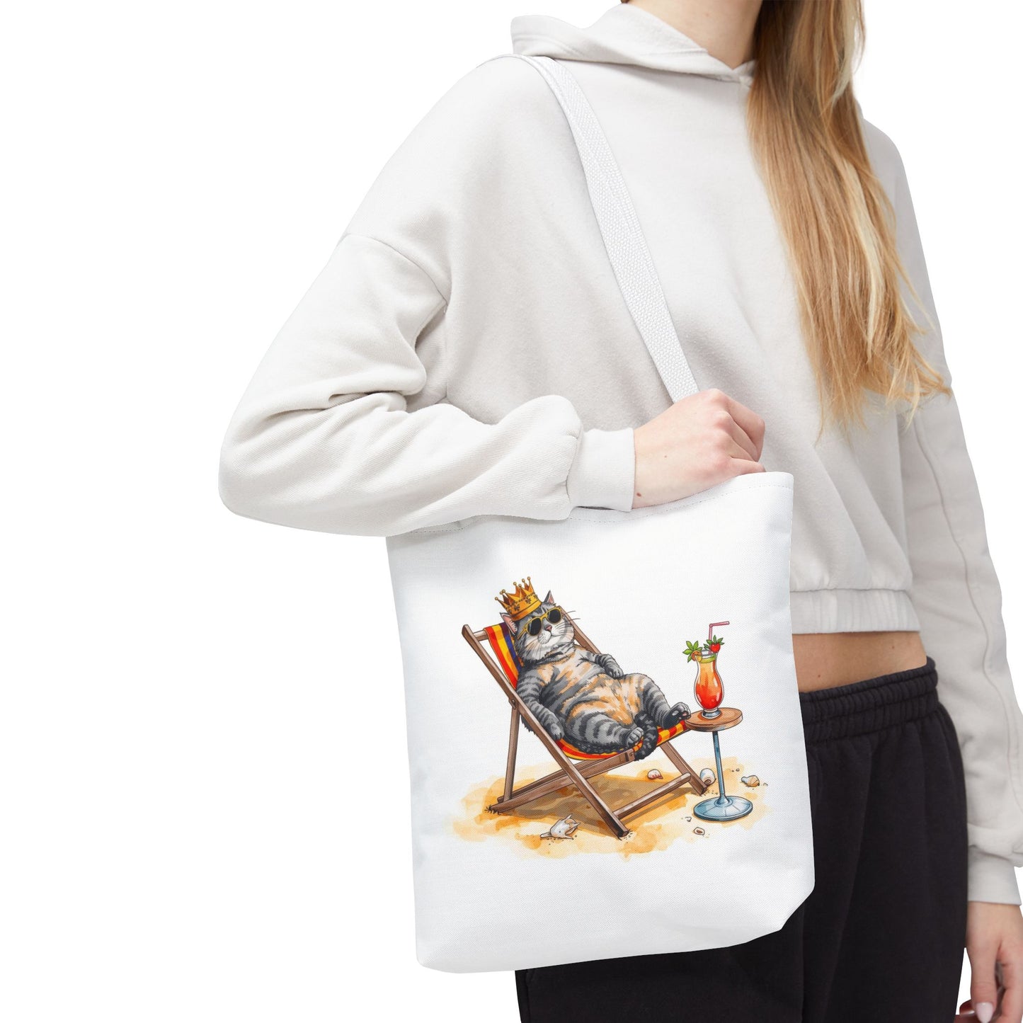 Living the Good Life Cat Playful Animal Illustration Cotton Canvas Tote Bag