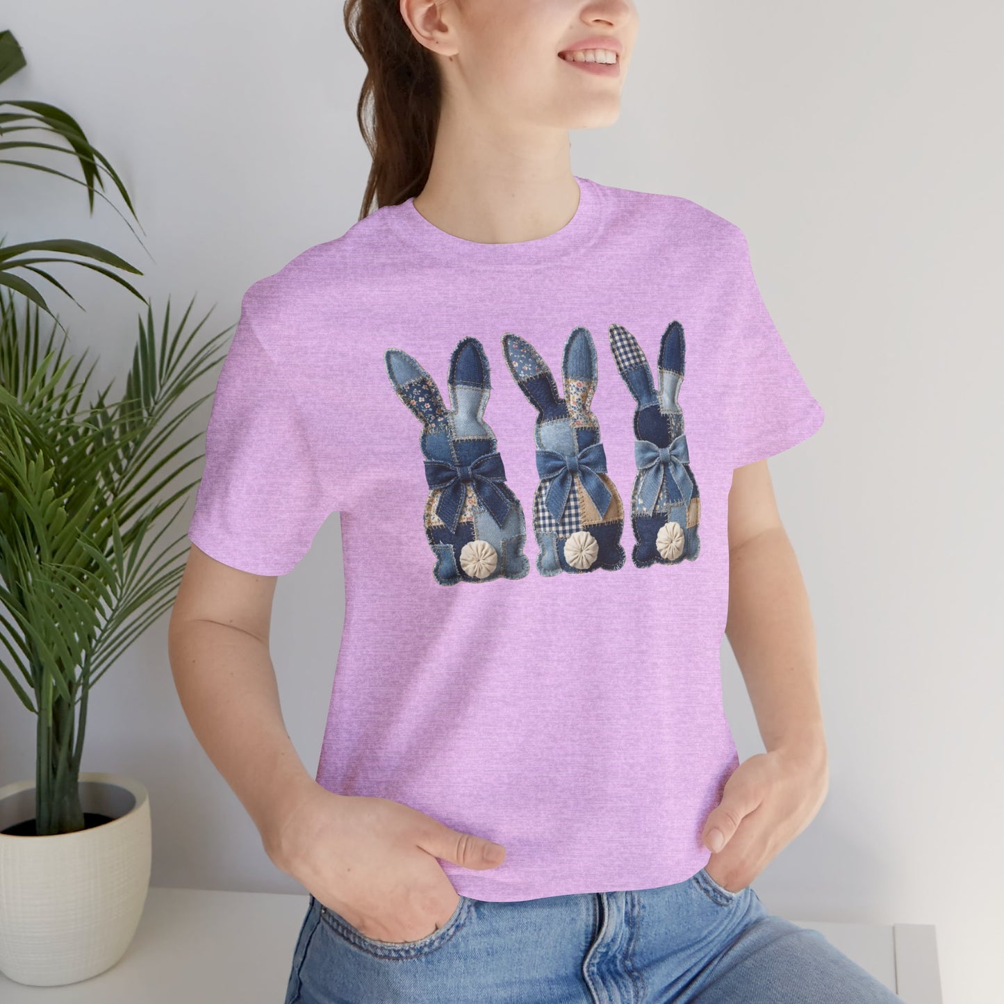 Denim Patch Easter Bunny Trio Rustic Spring Design T-shirt