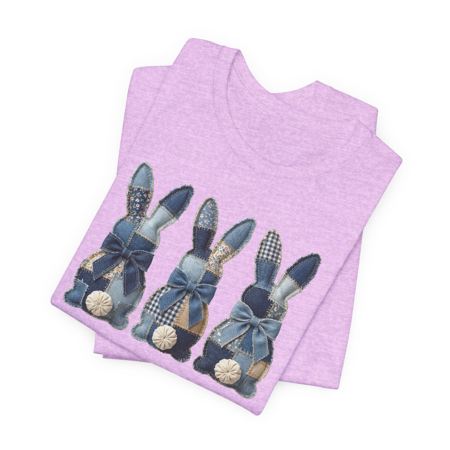 Denim Patch Easter Bunny Trio Rustic Spring Design T-shirt