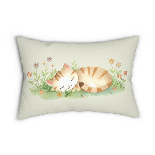 Sleepy Cat Lumbar Pillow Cozy Cottagecore Cat Home Decor