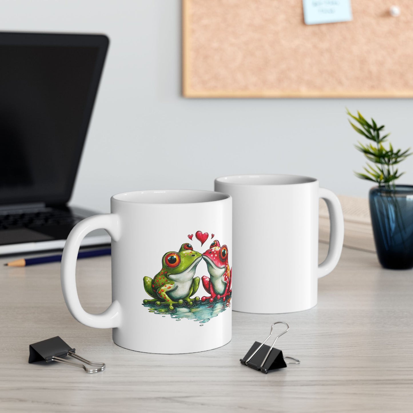 Toadally in Love Kissing Frogs Ceramic Mug - Vibrant Colorful Animal Coffee Cup (11oz & 15oz)