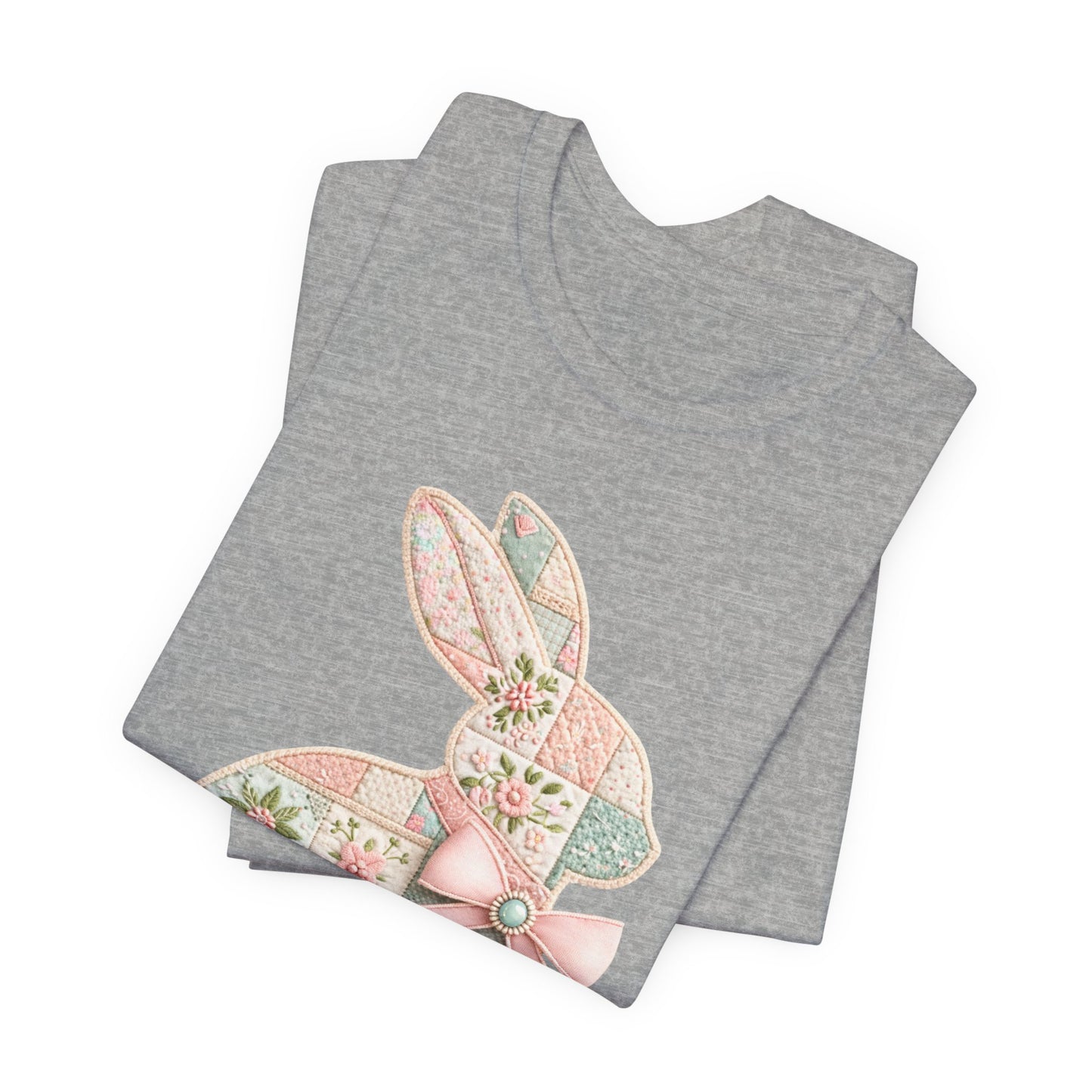 Pastel Patchwork Bunny with Satin Bow Spring Design Easter T-shirt