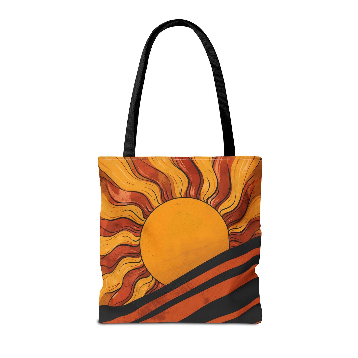 Golden Horizon Retro Sun Abstract Design Cotton Canvas Tote Bag