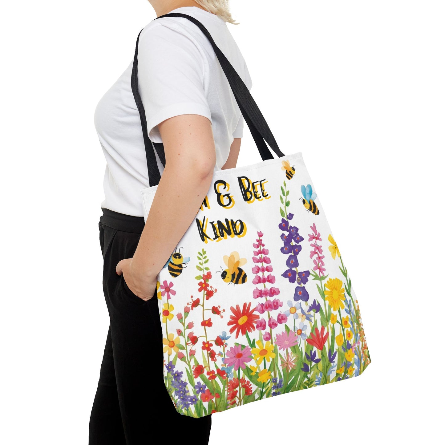 Bloom & Bee Kind Floral Bee Illustration Cotton Canvas Tote Bag