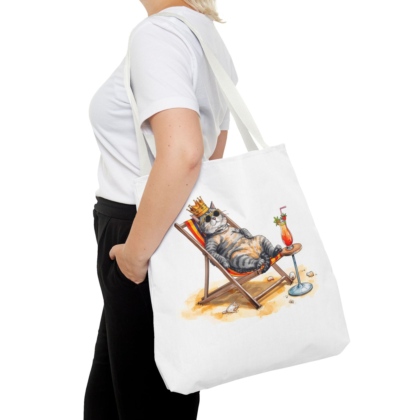 Living the Good Life Cat Playful Animal Illustration Cotton Canvas Tote Bag