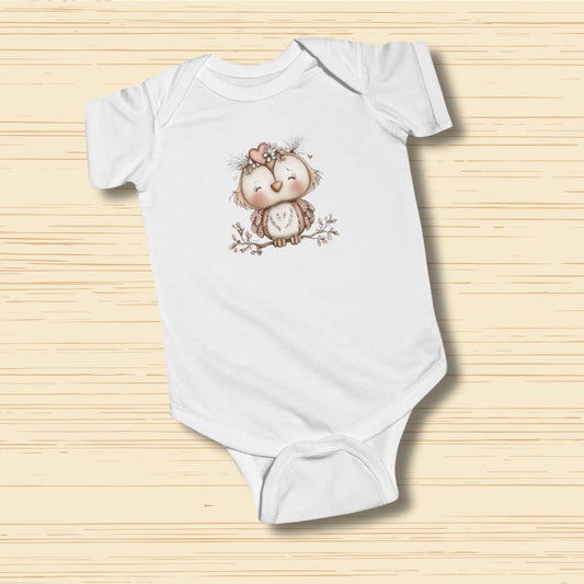 Cute Owl Baby Bodysuit Neutral Woodland Animal Design Onesie