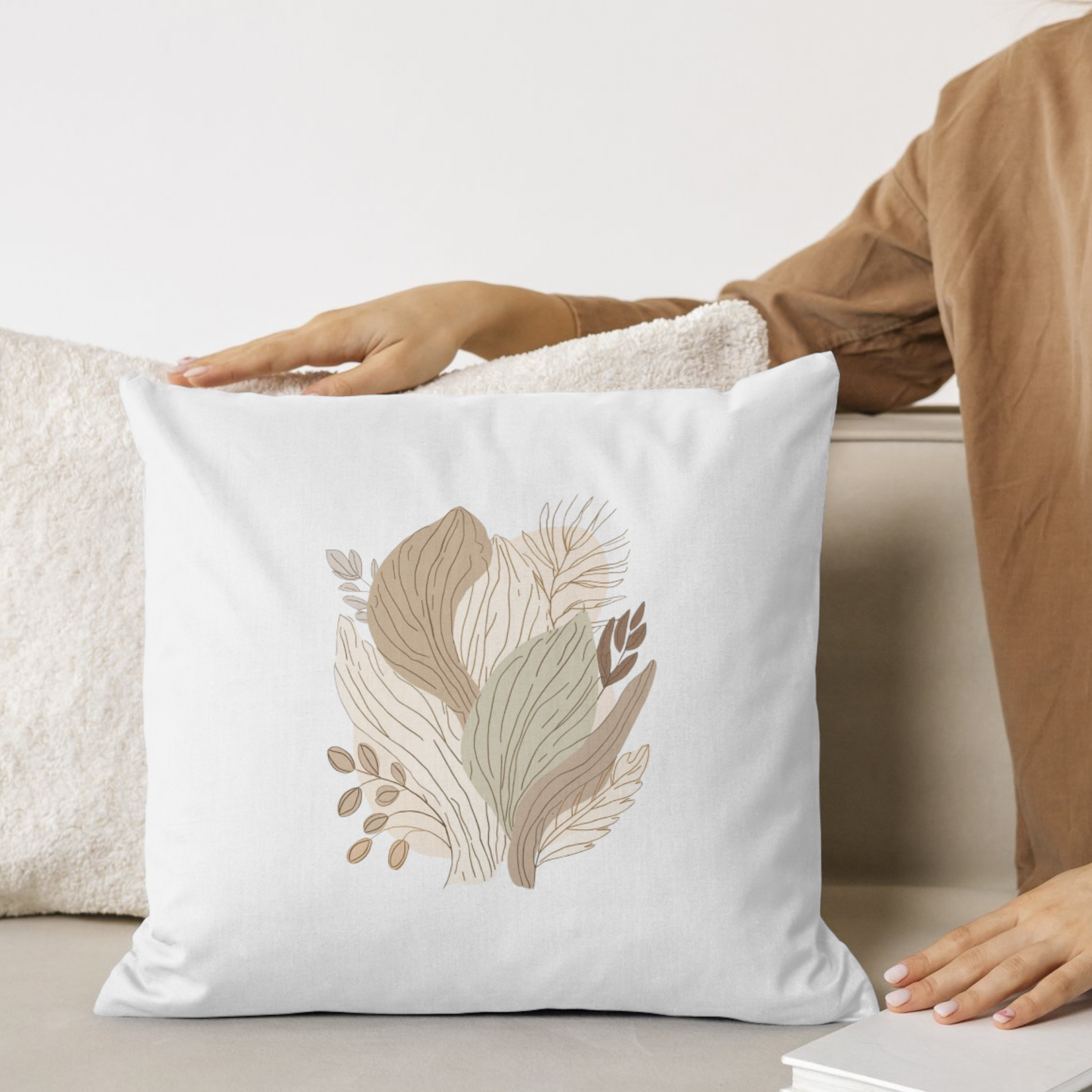 Minimalist Botanical Throw Pillow - Quiet Botanicals No. 13 — Neutral Watercolor Wildflowers Square Throw Pillow