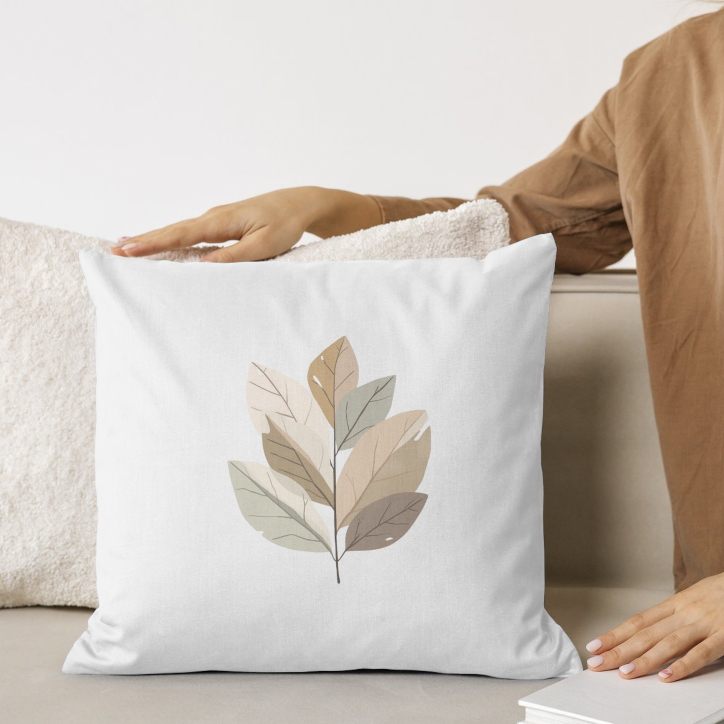 Minimalist Botanical Throw Pillow - Quiet Botanicals No. 8 — Neutral Watercolor Wildflowers Square Throw Pillow