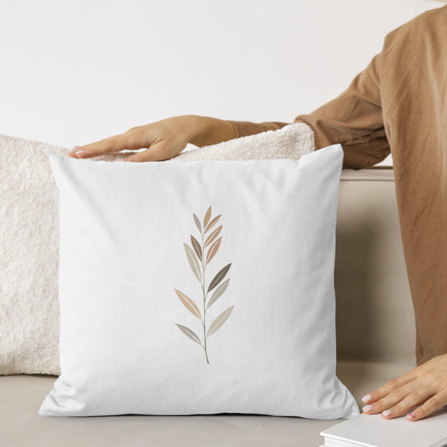Minimalist Botanical Throw Pillow - Quiet Botanicals No. 5 — Neutral Watercolor Wildflowers Square Throw Pillow
