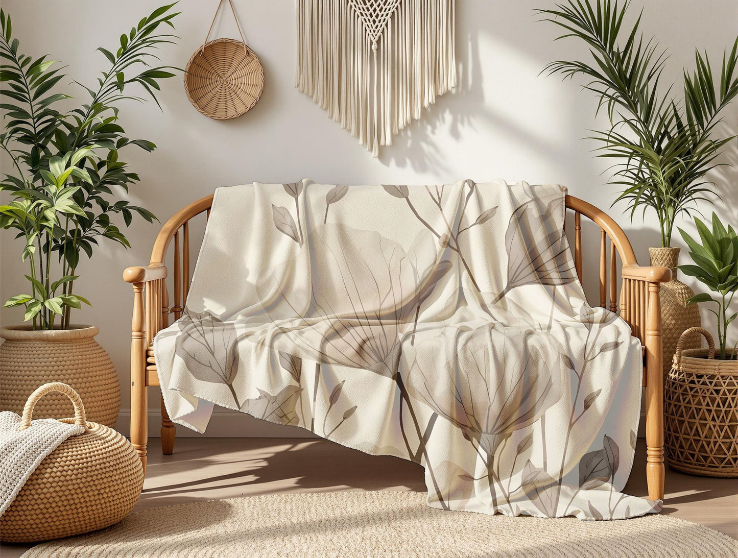 Soft Floral Neutral Velveteen Throw Blanket