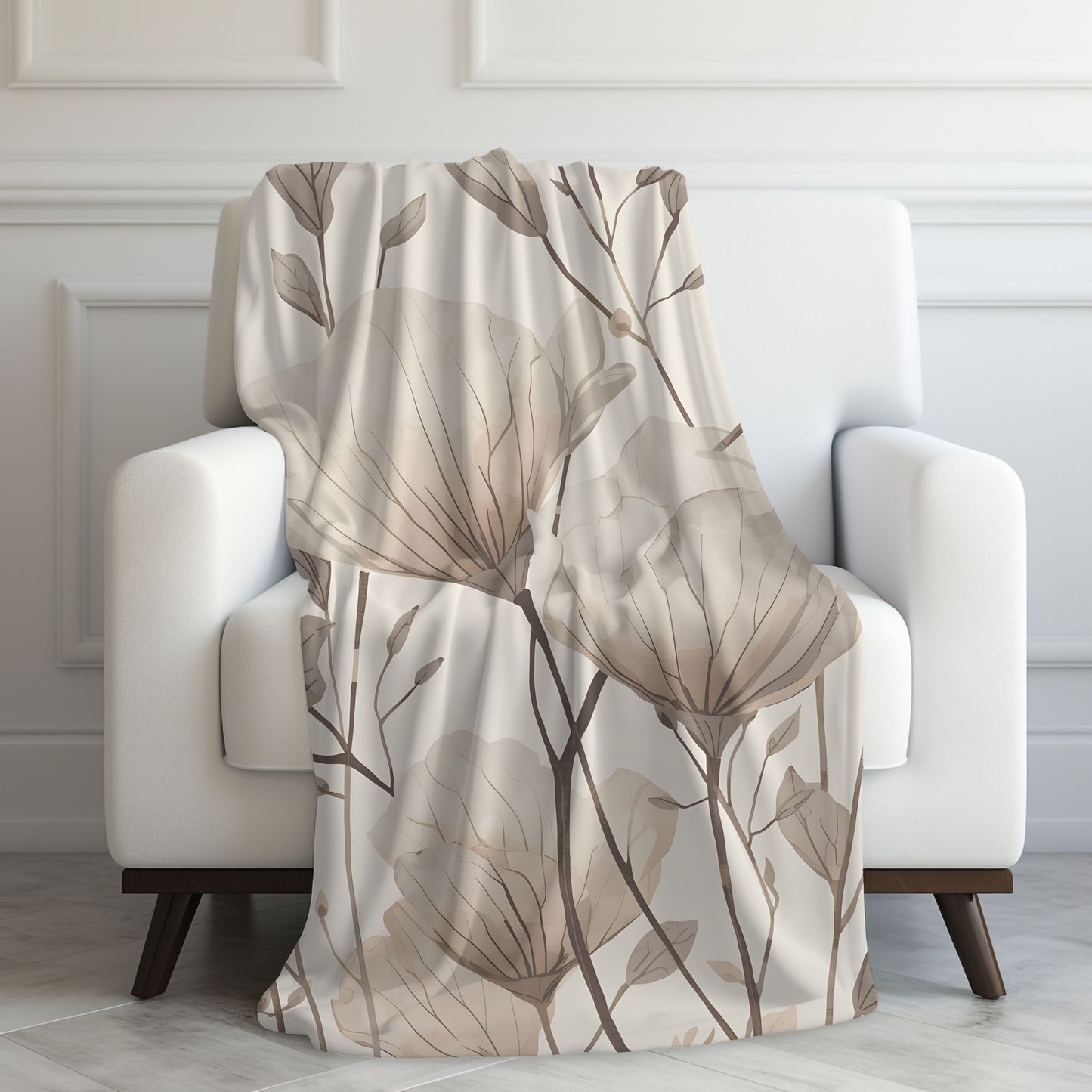 Soft Floral Neutral Velveteen Throw Blanket