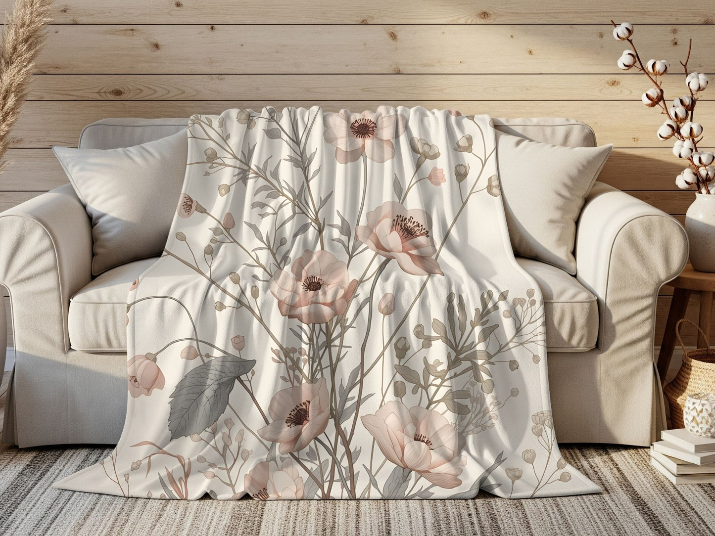 Soft Meadow Floral Velveteen Throw Blanket