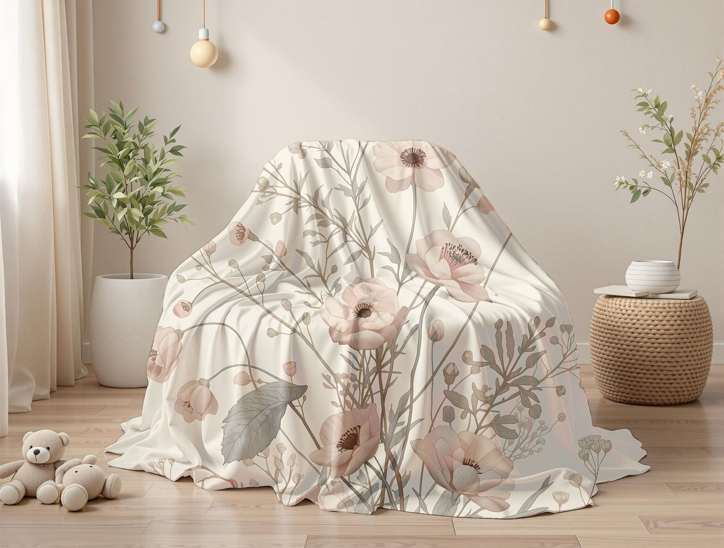 Soft Meadow Floral Velveteen Throw Blanket