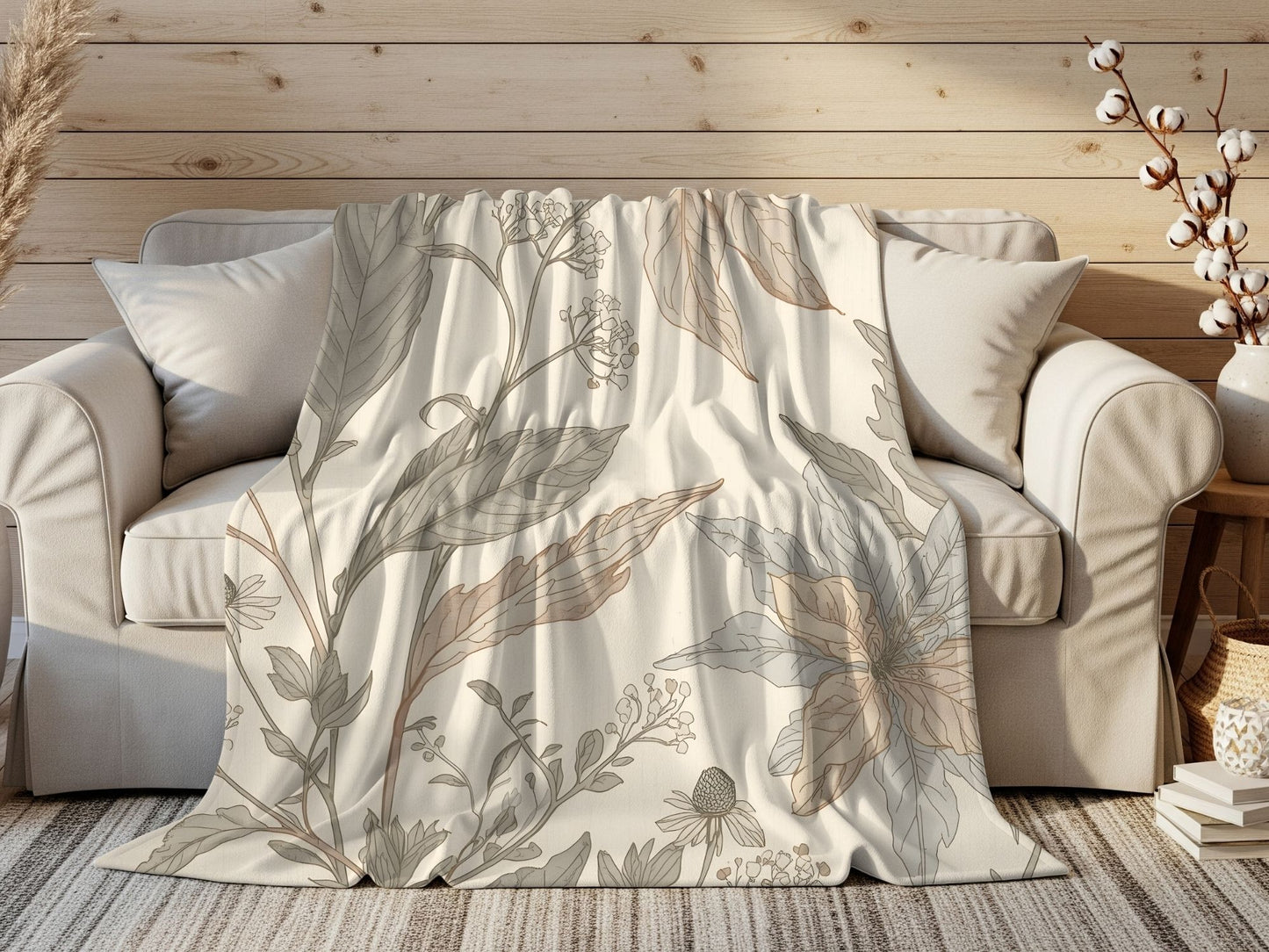 Botanical Calm Velveteen Throw Blanket