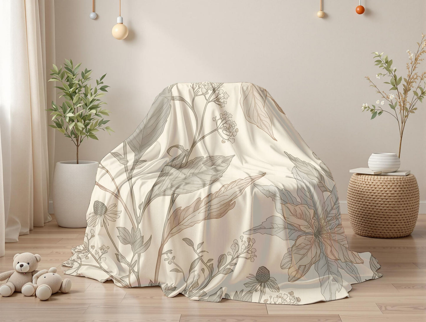 Botanical Calm Velveteen Throw Blanket