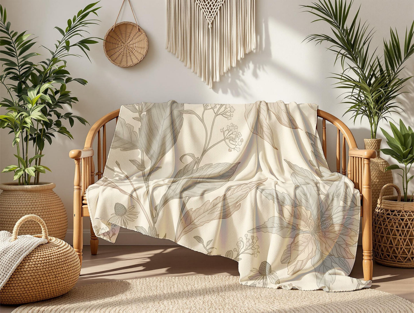 Botanical Calm Velveteen Throw Blanket