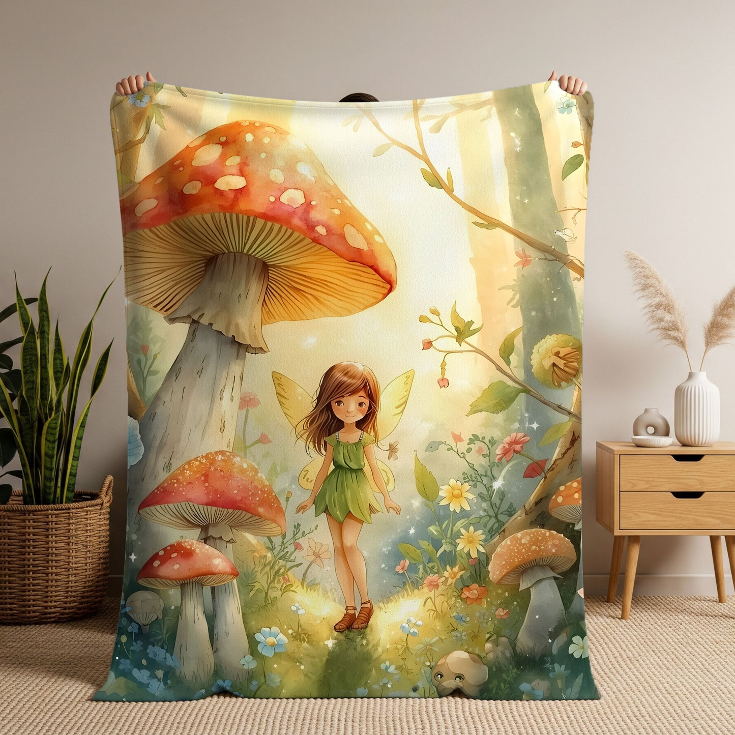 Woodland Fairy Meadow Blanket Forest Storybook Art - Whimsical Throw for Kids & Cozy Decor