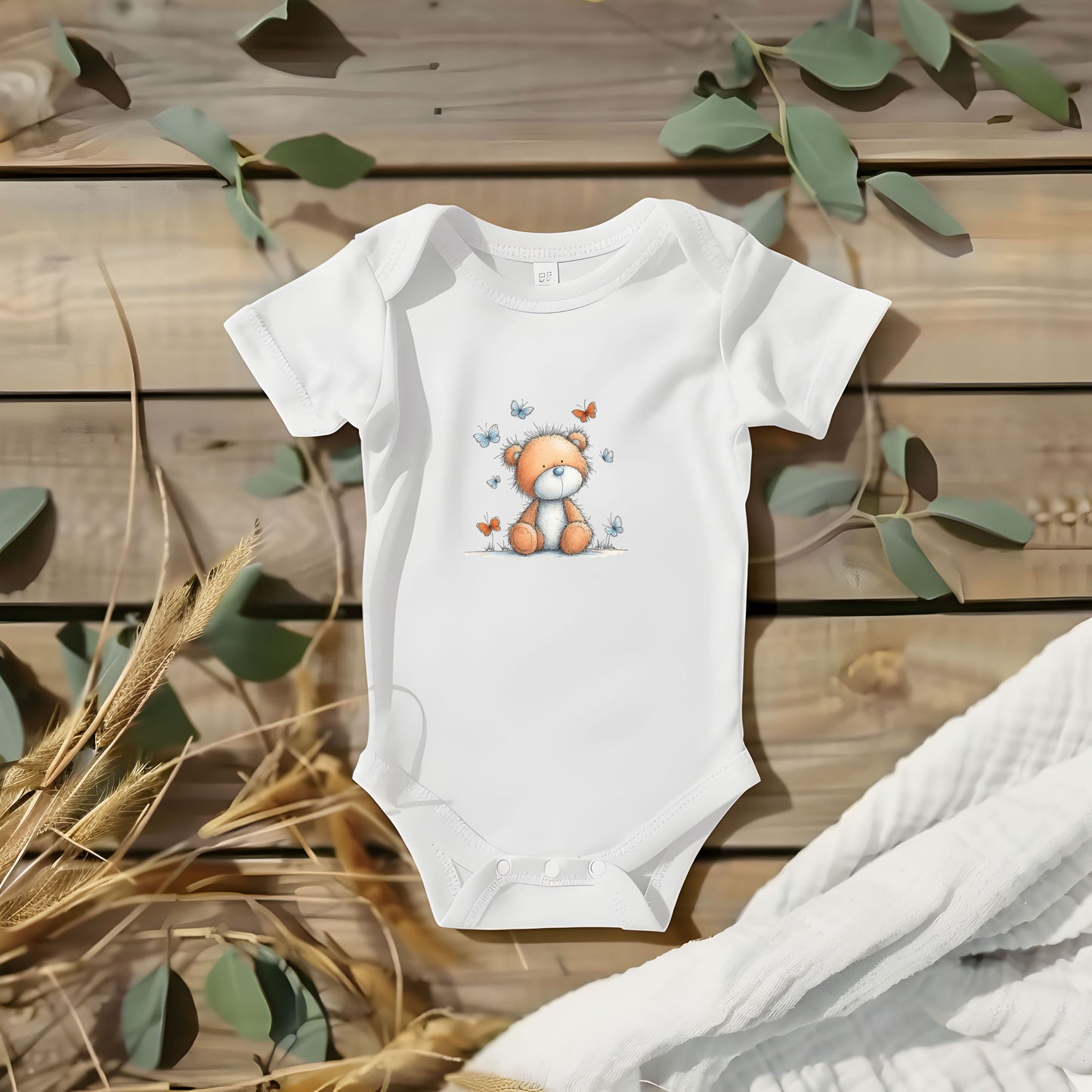 Baby Teddy & Butterflies Bodysuit – Gentle Storybook Animal Design Onesie