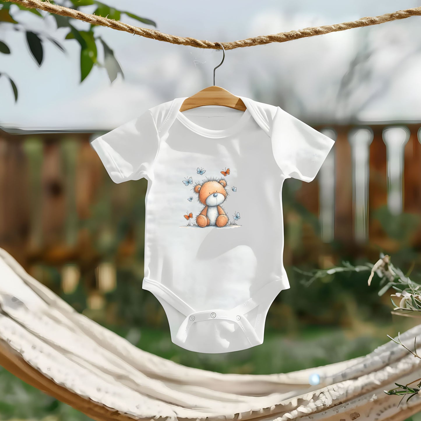 Baby Teddy & Butterflies Bodysuit – Gentle Storybook Animal Design Onesie