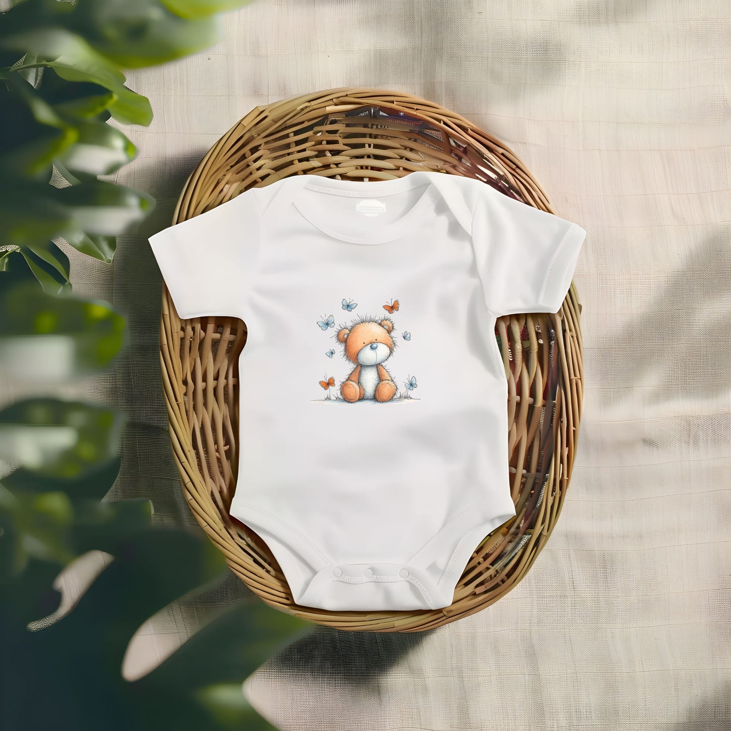 Baby Teddy & Butterflies Bodysuit – Gentle Storybook Animal Design Onesie