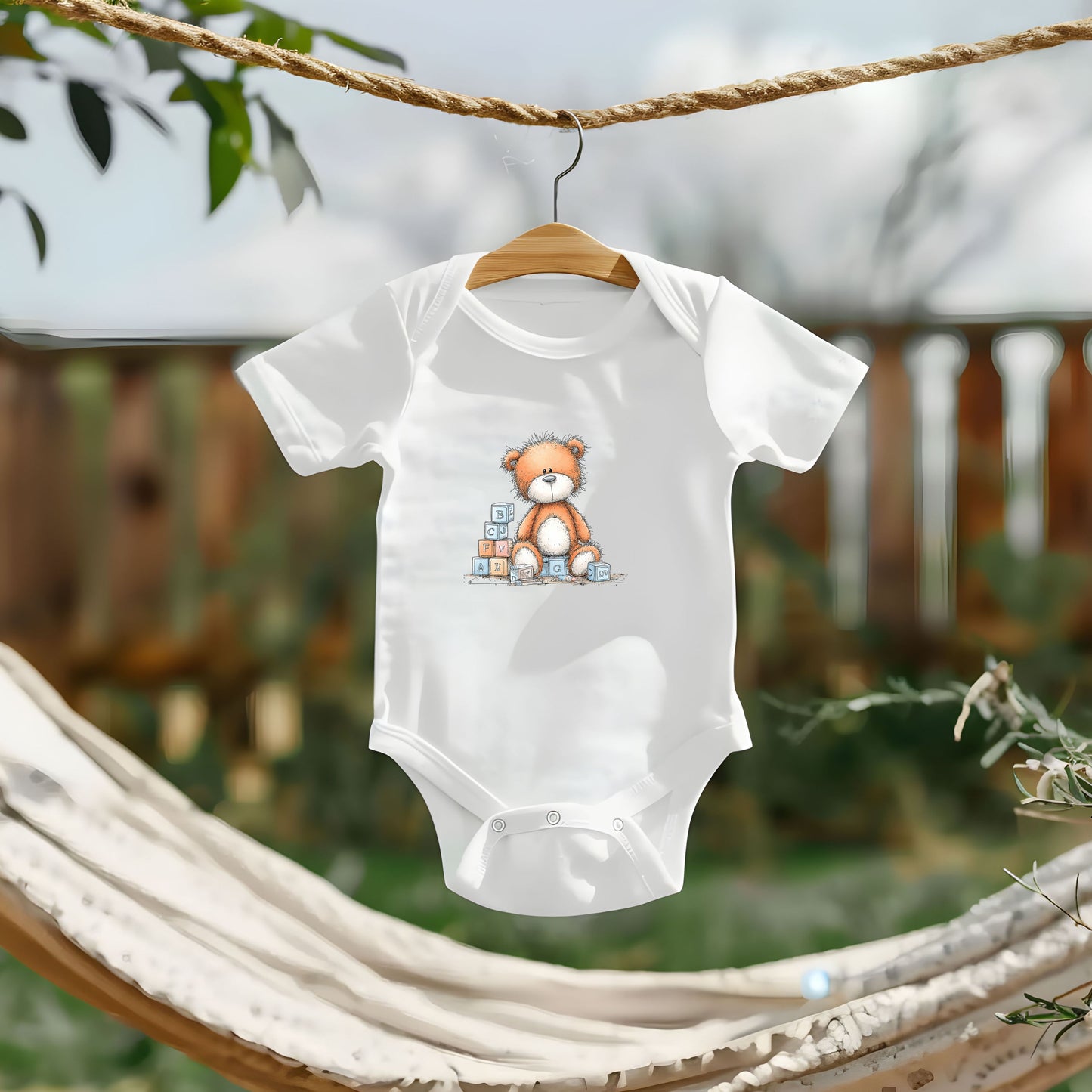 Teddy Baby & ABC Blocks – Classic Storybook Design Onesie