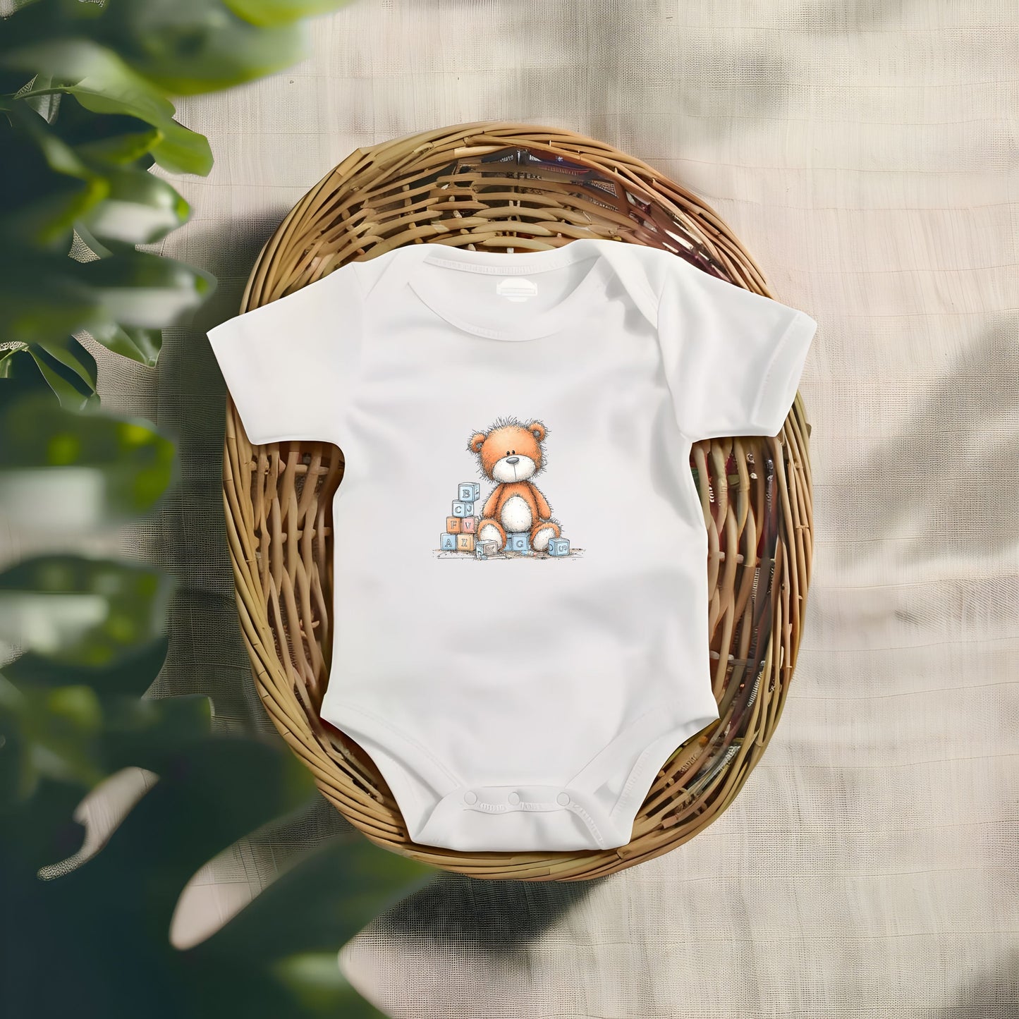 Teddy Baby & ABC Blocks – Classic Storybook Design Onesie