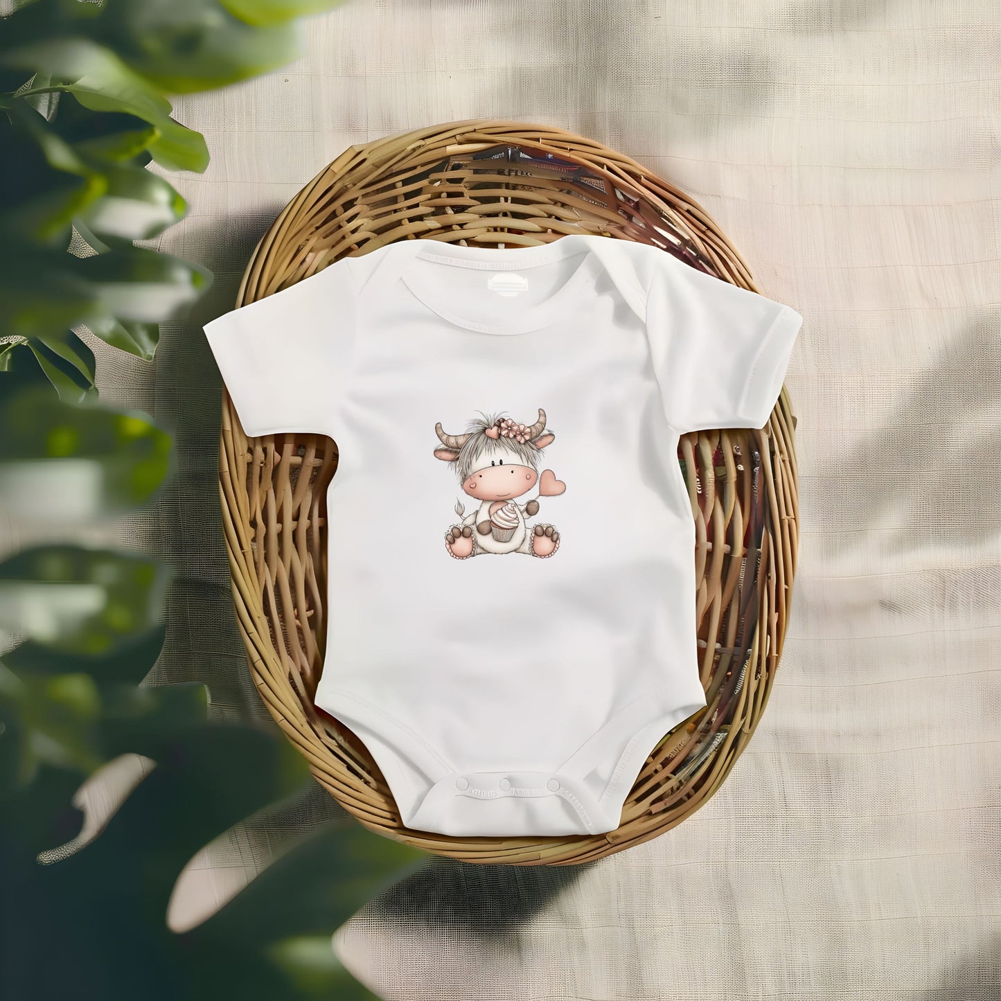 Little Highland Cow Baby Bodysuit – Soft Neutral Farm Animal Design Onesie