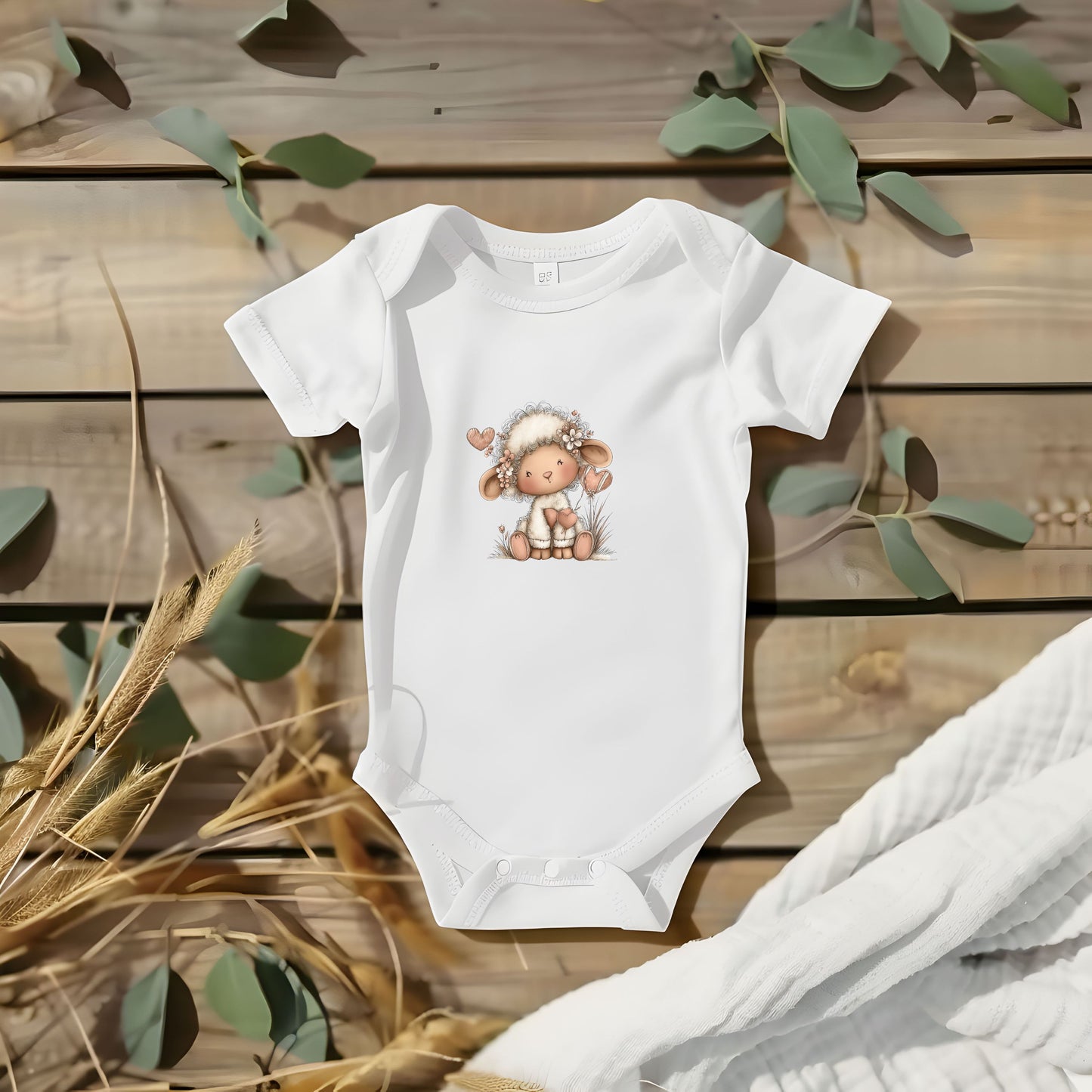 Sweet Baby Lamb Bodysuit – Neutral Woodland Animal Design Onesie