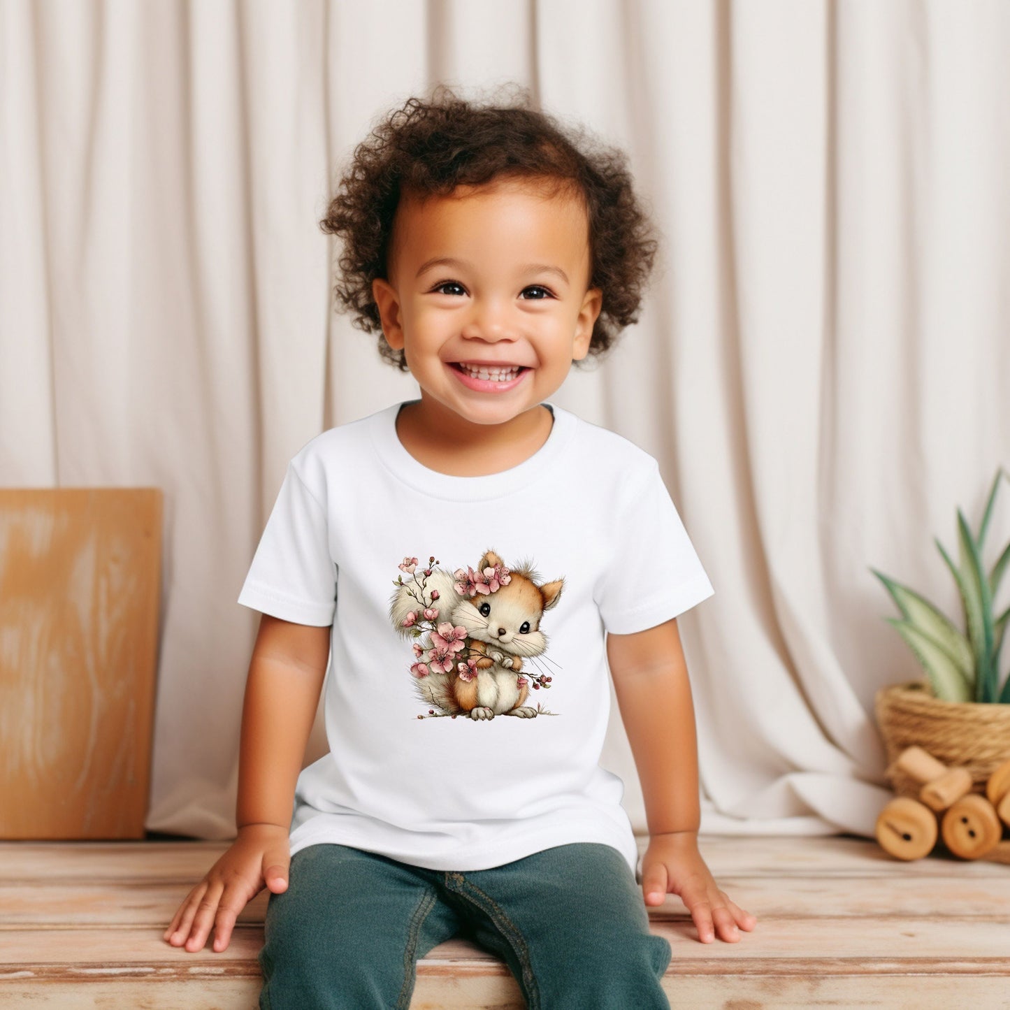 Cherry Blossom Squirrel – Cute Girls Toddler Tee (2–5 Years)