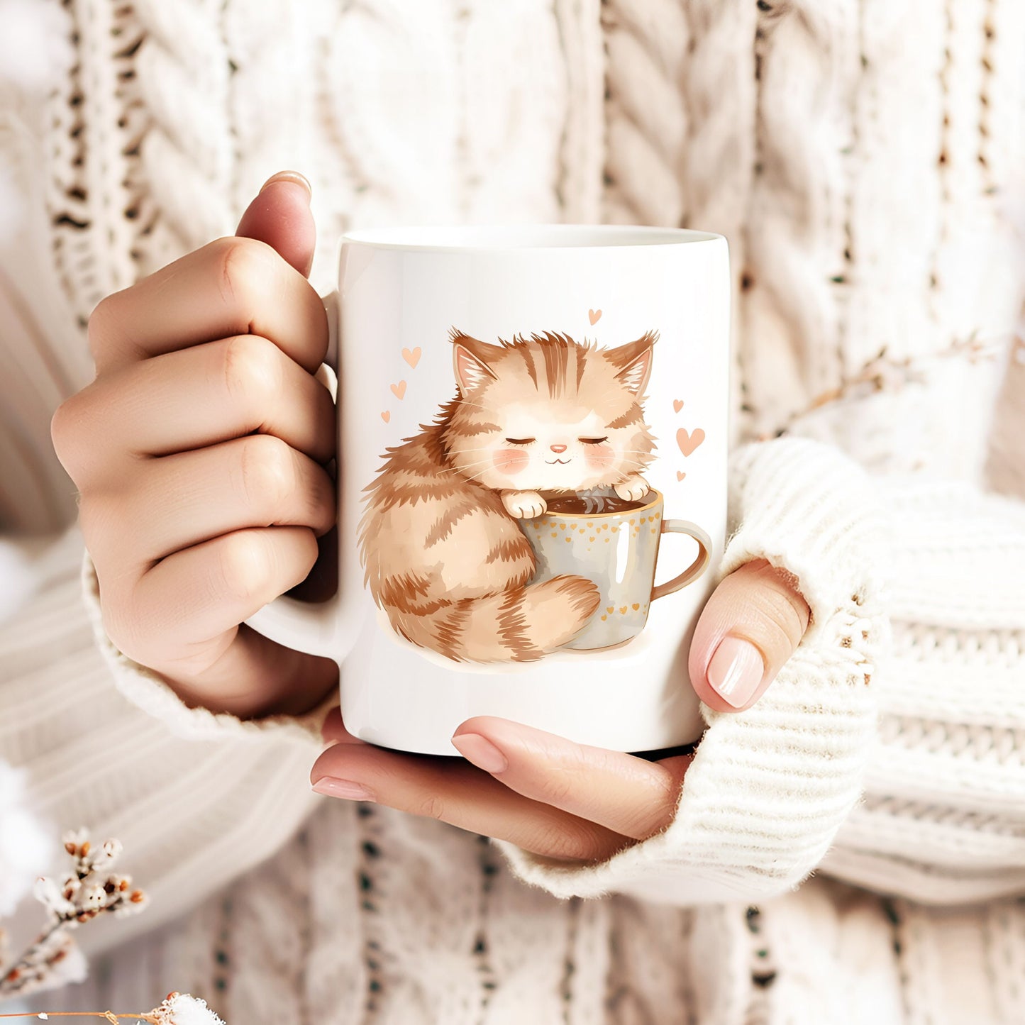 Sleepy Cat Coffee Mug Cute Cozy Cat Cup (11oz, 15oz)