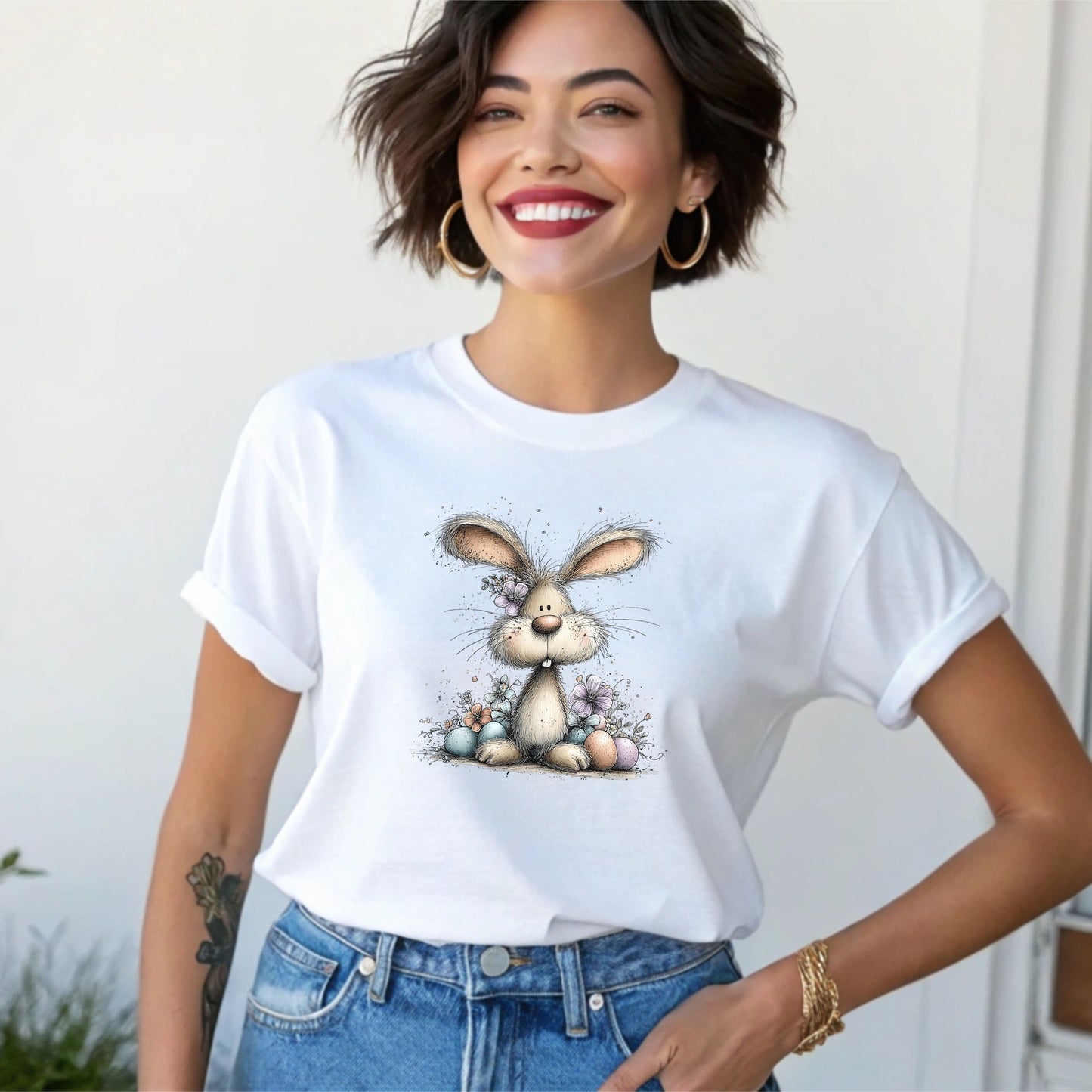 Cute Spring Easter Bunny T-Shirt – Soft Playful Illustration