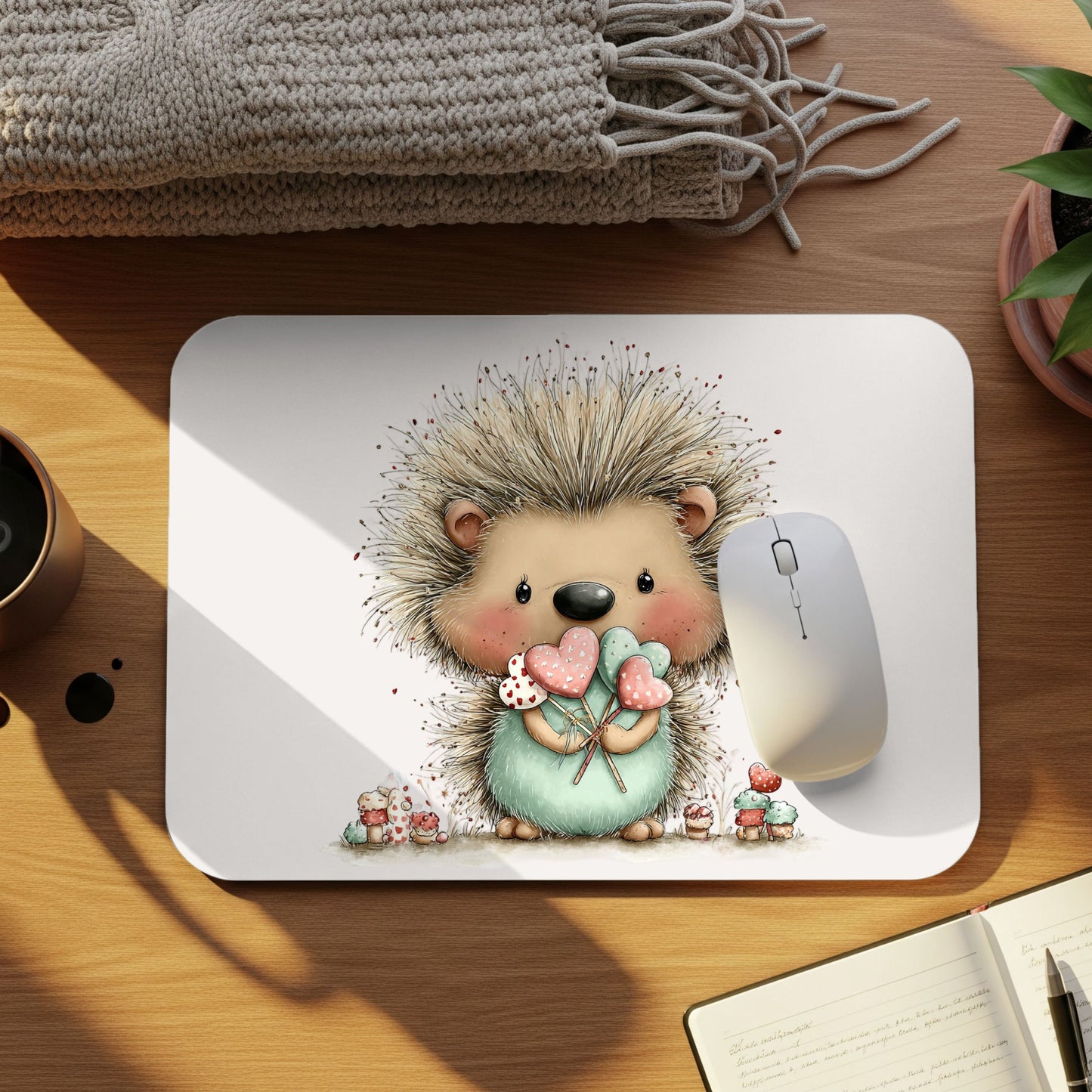 Cute Hedgehog Mouse Pad – Cozy Desk Accessory with Hearts