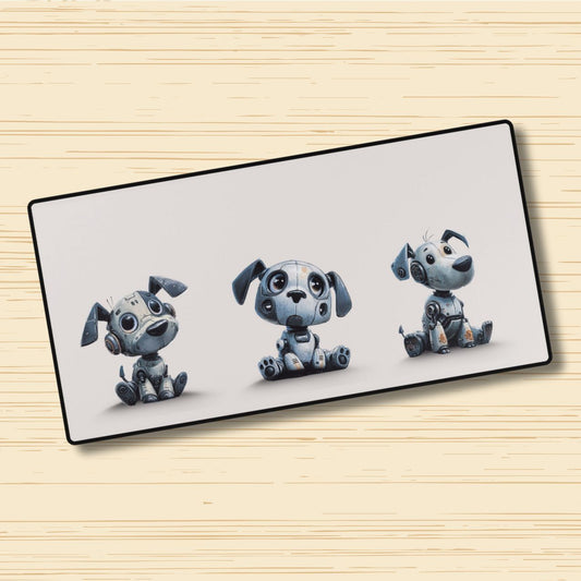 Robo Puppies Desk Mat – Cute Futuristic Dogs Extended Mouse Pad