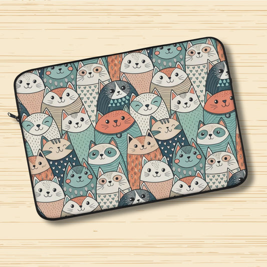 Playful Cat Pattern Laptop Sleeve - Cute Protective Laptop Case