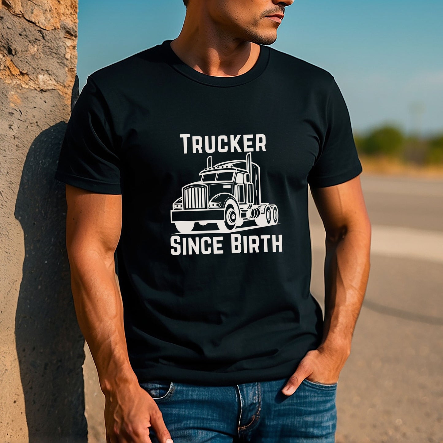 Trucker Since Birth T-Shirt Truck Driver Graphic Tee for Men & Road Lovers