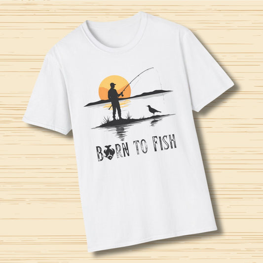 Born to Fish T-Shirt — Fisherman Silhouette Sunset Tee