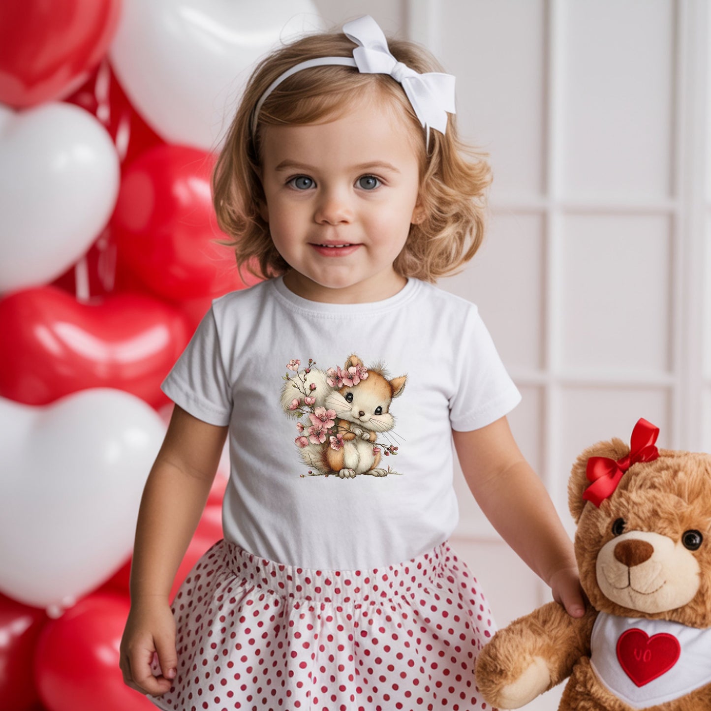 Cherry Blossom Squirrel Cute Girls Toddler Tee (2–5 Years)