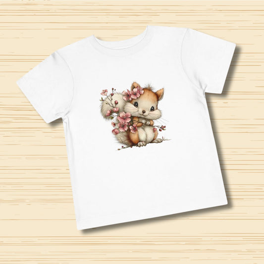Cherry Blossom Squirrel Cute Girls Toddler Tee (2–5 Years)