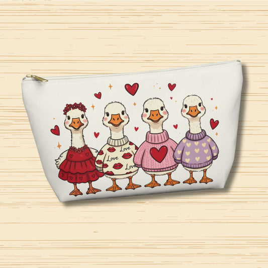 Love Is in the Flock Goose Valentine Makeup Bag Cosmetic Pouch