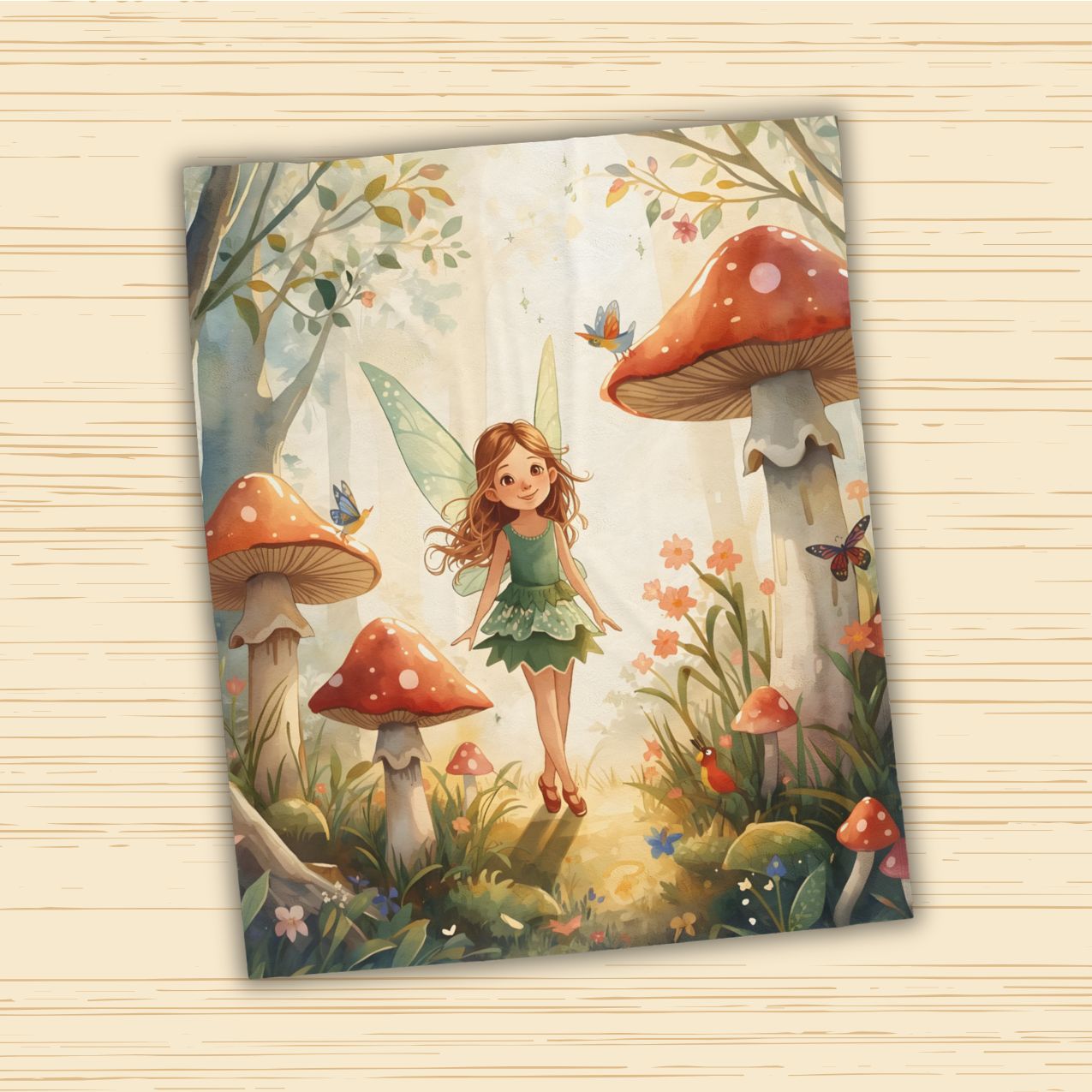Woodland Fairy Forest Blanket Gentle Storybook Fairy & Mushroom Garden - Whimsical Throw for Kids & Cozy Decor