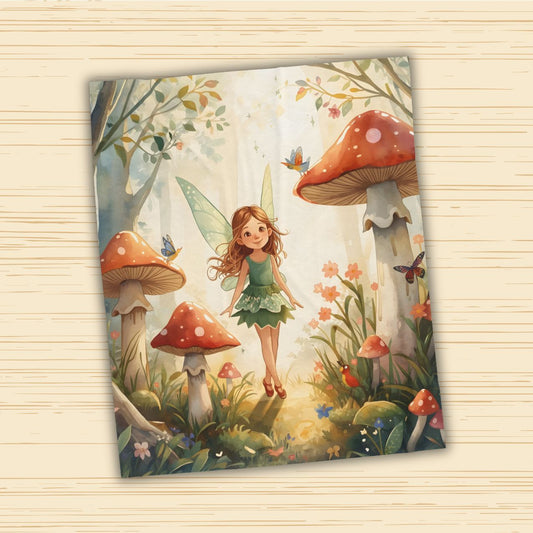 Woodland Fairy Forest Blanket Gentle Storybook Fairy & Mushroom Garden - Whimsical Throw for Kids & Cozy Decor