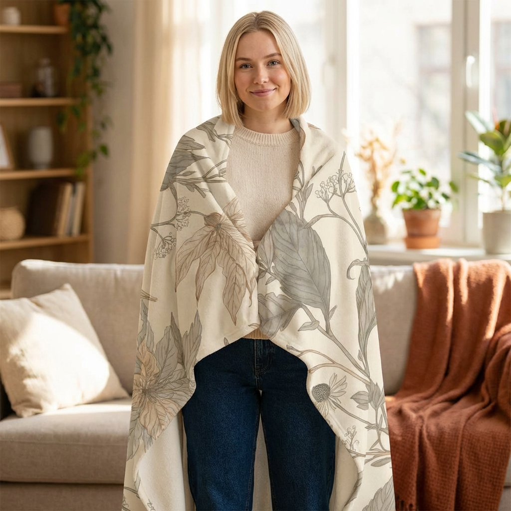 Botanical Calm Velveteen Throw Blanket