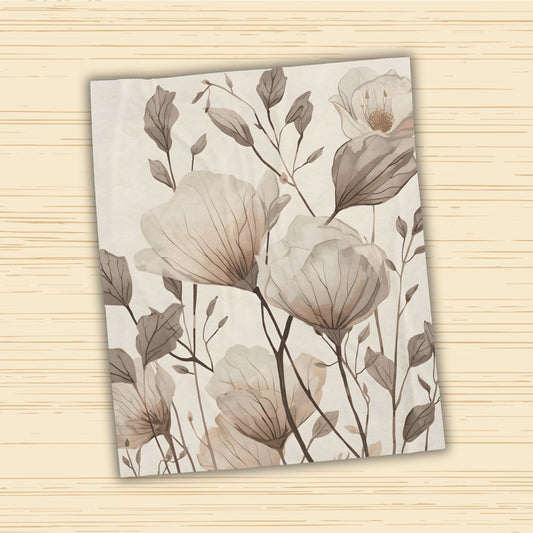 Soft Floral Neutral Velveteen Throw Blanket